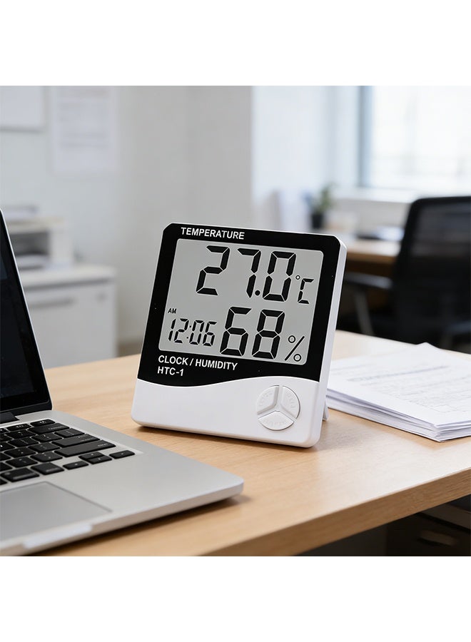 Digital Humidity Meter，Indoor Outdoor Temperature Thermometer，Humidity Monitor with LCD Alarm Clock, Humidity Meter For House Home Greenhouse White - Image 4